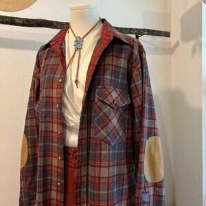 Pendleton USA LOBO Vintage Patch Elbow Flannel Wool Button Down Shirt Size Large